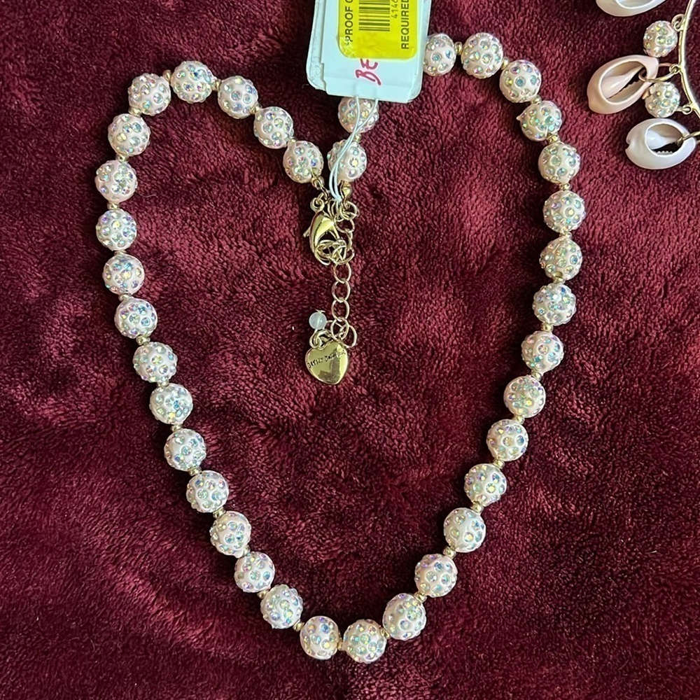 Pink Betsey Johnson necklace summer see matching earrings
